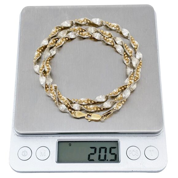 Vintage Italy Sterling Silver 925 TwoTone 4.5mm Herringbone Twisted Necklace 24" - Picture 3 of 3